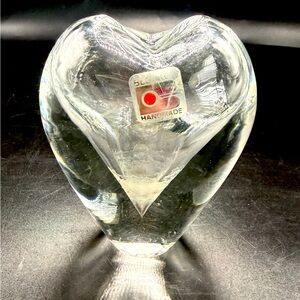 Rare VTG Blenko Clear Heart Within Heart Art Glass Bud Vase, 4X4” Handmade, Tag